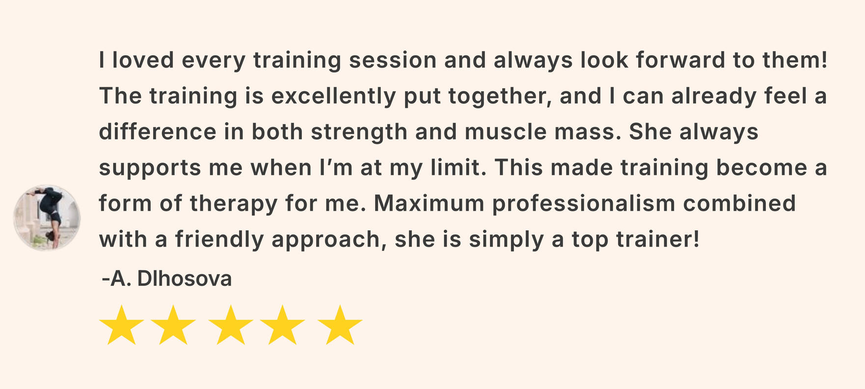 Alex Novotna Client Review One A Review from one of Alex's clients that she helped improve strength in body composition